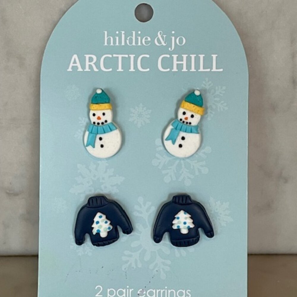 HILDIE & JO Arctic Chill Post Earrings Featuring Snowman & Sweater Designs